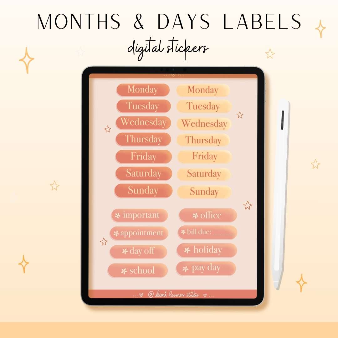 📅 Weekdays and Months Digital Stickers