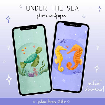 🐢 Sea Turtle and Sea Horses Digital Phone Wallpapers