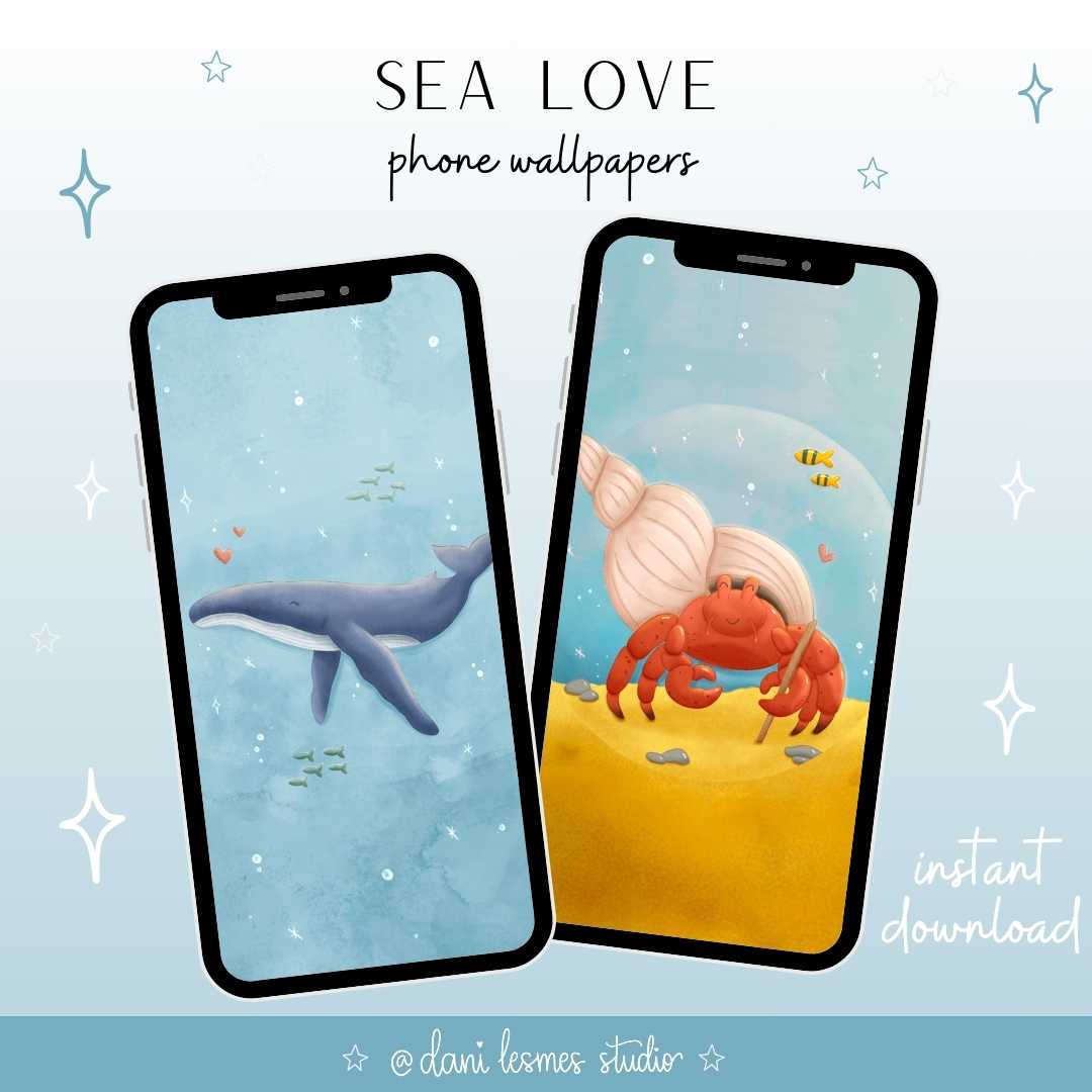 🐋 Sea Whale and Crab Digital Phone Wallpapers