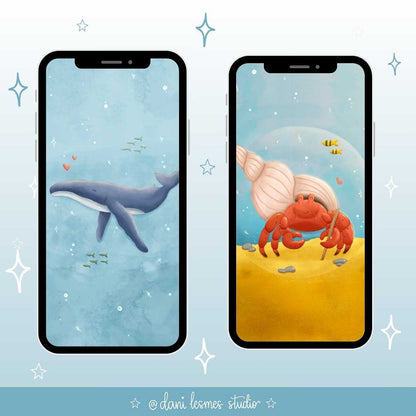 🐋 Sea Whale and Crab Digital Phone Wallpapers