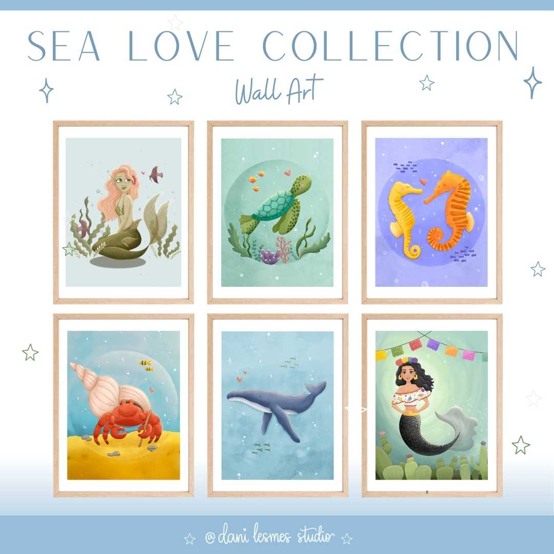 🪸 Sweet Sea Animals Love Wall Art *Set of 6* | BUNDLE |