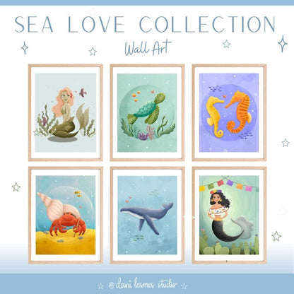 🪸 Sweet Sea Animals Love Wall Art *Set of 6* | BUNDLE |